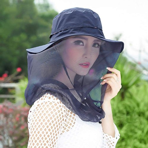 Mosquito Head Net Hat, Safari Hat Sun Hat with Mesh Protection from Insect Navy Blue