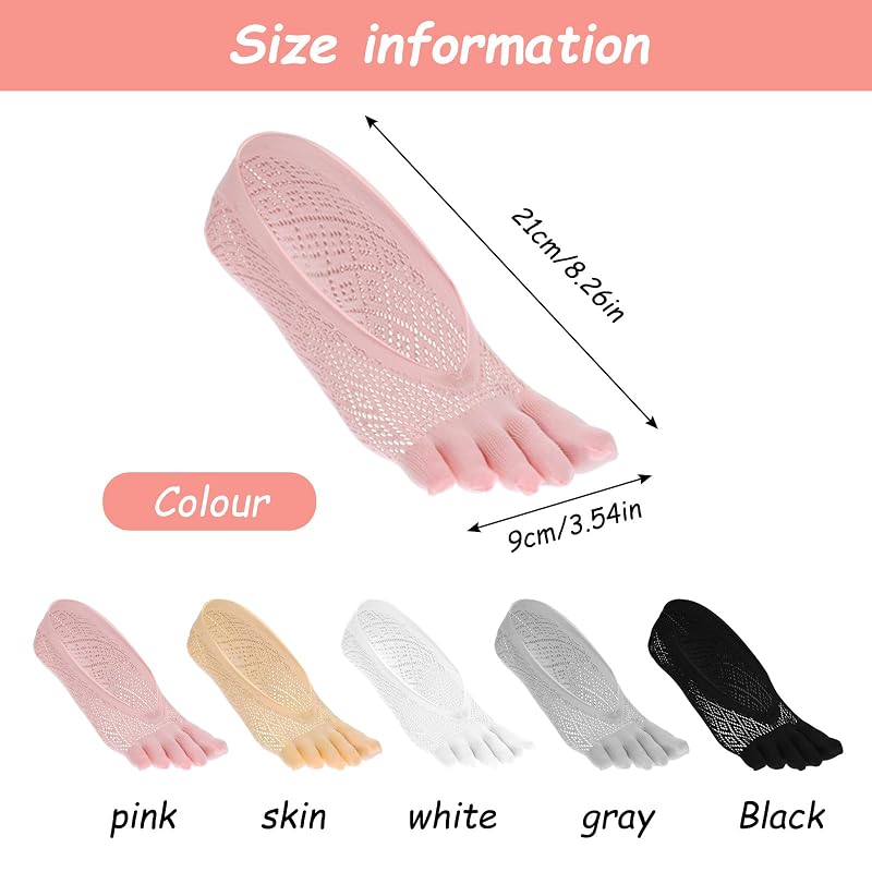 Toe Socks for Bunions, 5 Pairs Five-Finger No-Show Compression Sock Set
