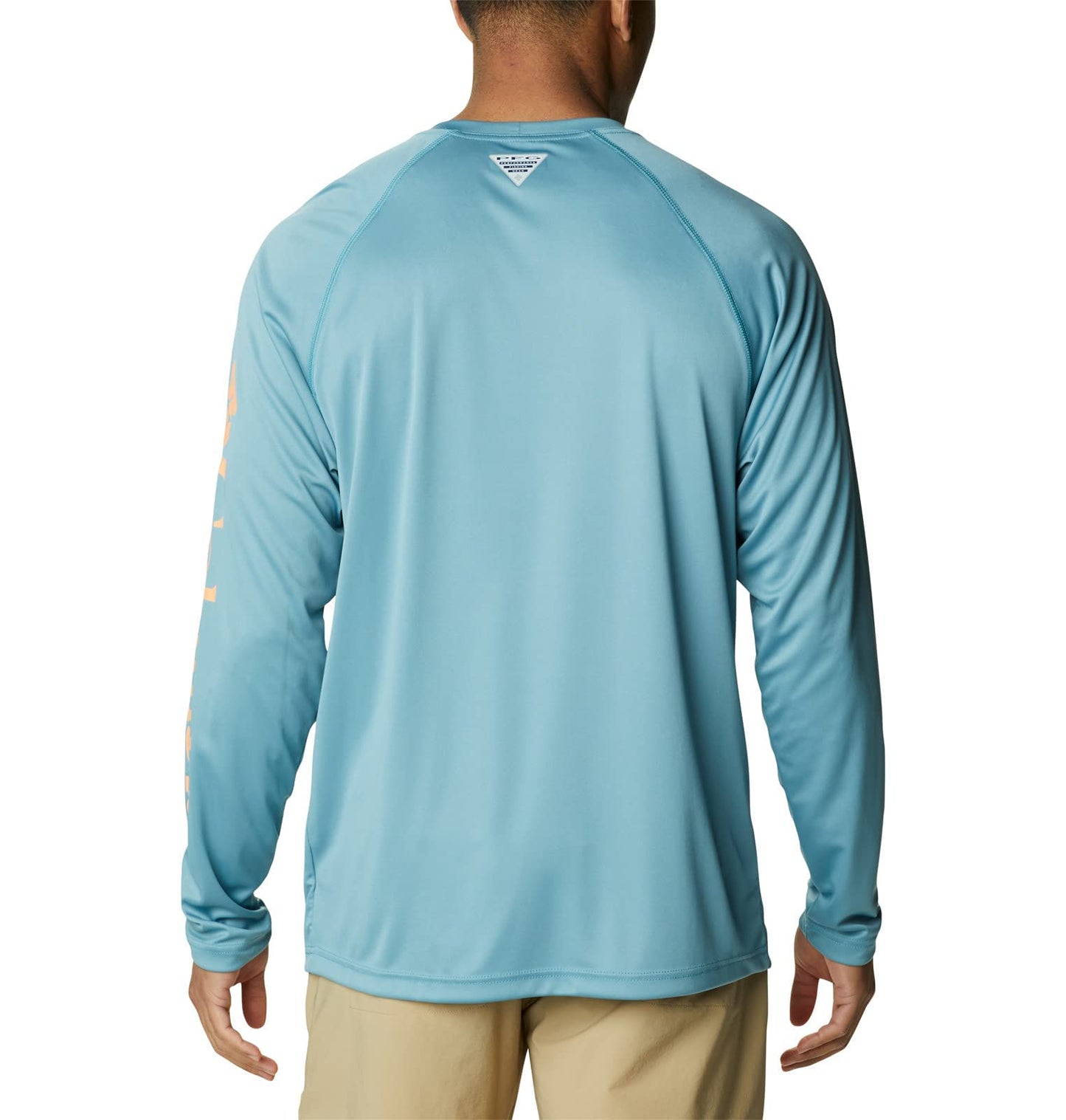 Columbia Men's Terminal Tackle Long Sleeve Shirt, Storm/Bright Nectar Logo, Large Tall
