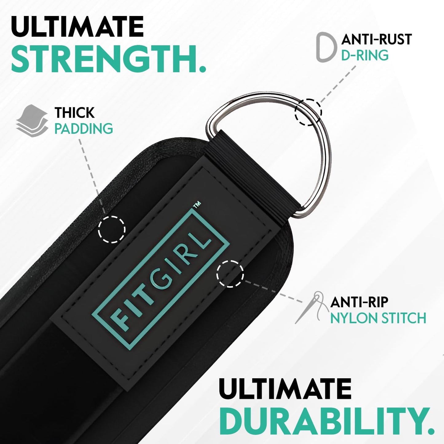 FITGIRL Ankle Strap for Cable Machine – Premium Padding and Comfort for Cable Exercise Machines, Cable Exercise Attachment for Home & Gym, Glute Workouts - Kickbacks, Leg Extensions, Hip Abductors - Black Mint - Pair