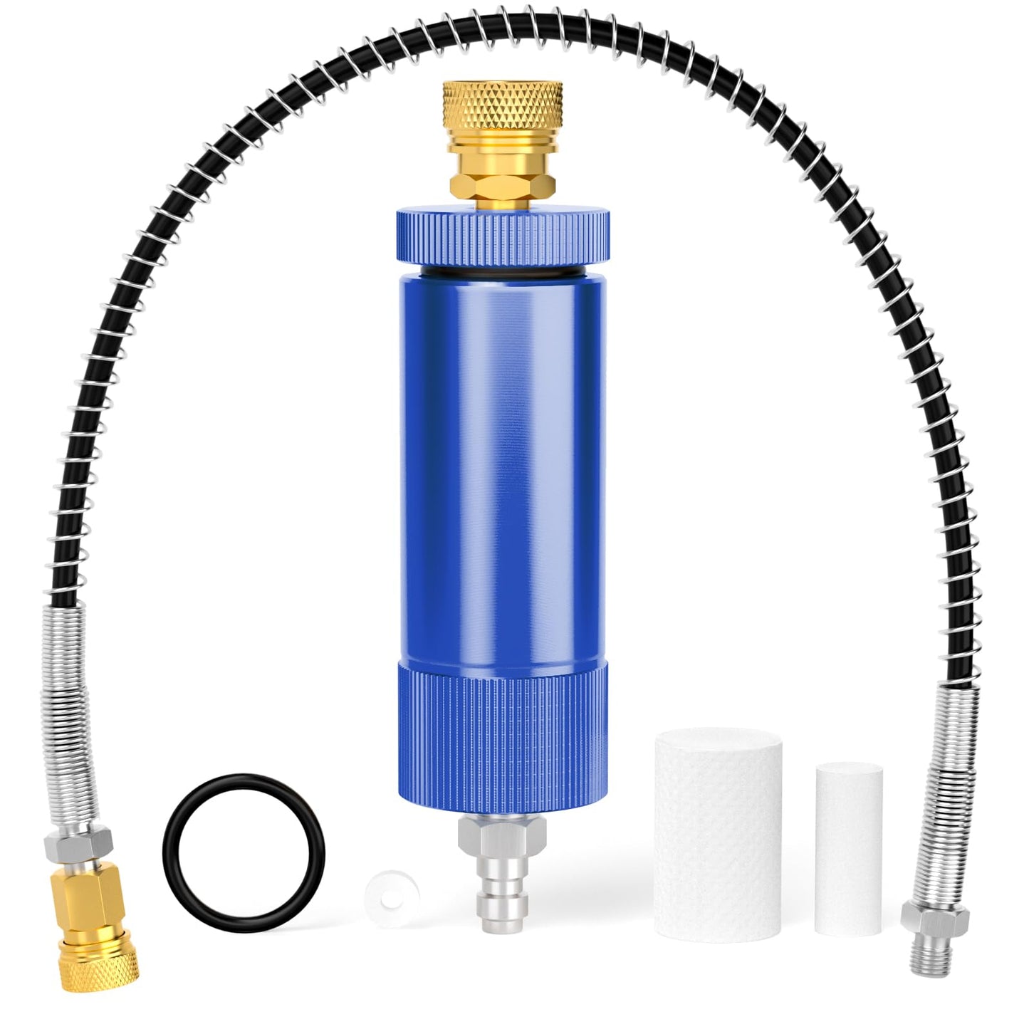 MEANLIN MEASURE 30Mpa Water-Oil Separator With 20 inch Spring Flexible Hose and 8MM & M10 Fast Connecting Internal Thread Mother Head For High Pressure Air Compressor Pump Blue