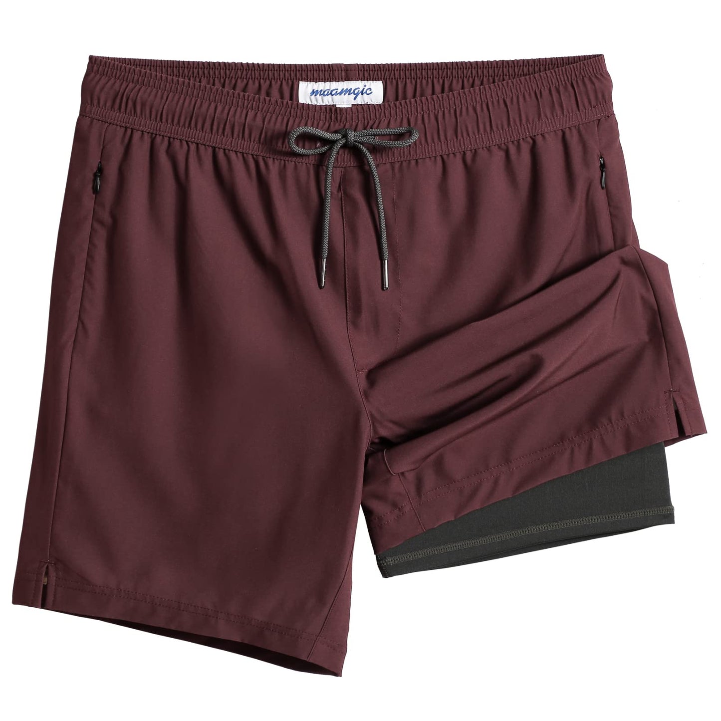 maamgic Swim Trunks Men 2 in 1 Mens Bathing Suit 7 Inch Quick Dry Mens Swimming Trunks with Zipper Pockets