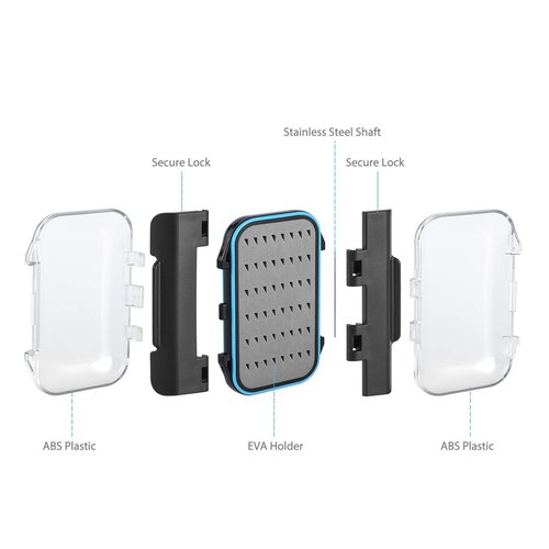 Gonex Fly Boxes for Fly Fishing Jig Boxes Two-Sided Waterproof Lightweight Fly Fishing Box Easy Grip Transparent Lid Fly Fishing Lures Box, 4.1"x 3.0"x 1.2", Grey