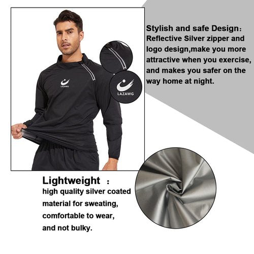 LAZAWG Sauna Suit Men Sweat Shirt Long Sleeve Workout Jackets for Gym Exercise Fitness