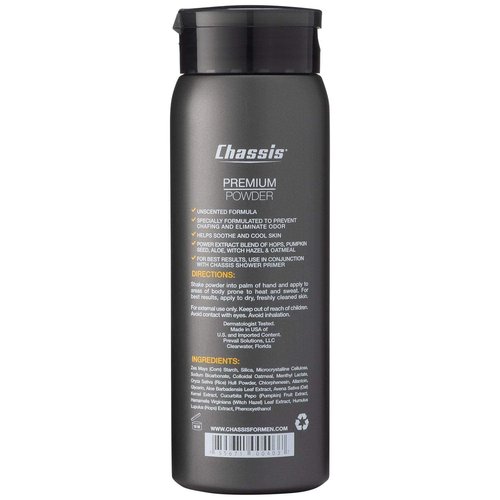 Chassis Unscented Powder for Men, Premium Natural Body Powder with Odor-Absorbing Formula, Non-Talcum Powder Free of Aluminum, Menthol, and Parabens, Anti-Chafing Powder to Reduce Sweat