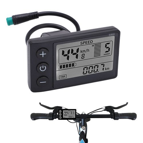 Cunyuer Electric LCD Display Meter, S866 Bike Display, 24V 36V 48V Bike Speedometer with Plug for Electric Scooter 22.2mm/0.9in Handlebars