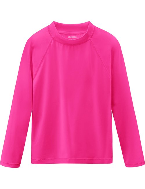 Girls Rash Guard Swim Shirt Long Sleeve for Toddler Kids Rashguard Water Shirt UPF50+ Neon Pink 4T