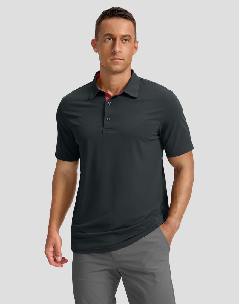 Men's Golf Shirts Dry Fit Moisture Wicking Performance Short Sleeve Collared Polo Shirts for Casual Athletic Business (Dark Grey, 4XL)