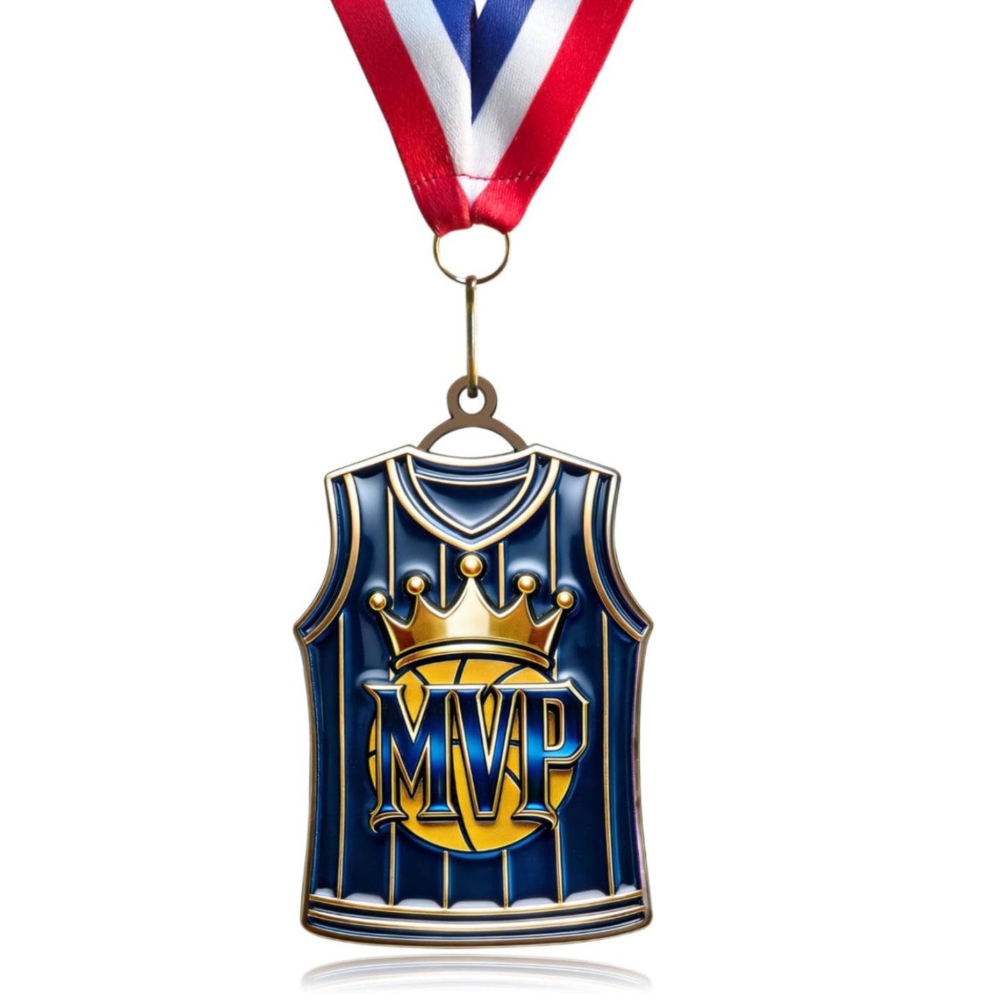 Donrime Basketball Medals for Awards - Basketball Jersey MVP Trophy with Red White Blue Ribbon for Basketball Team Gifts Basketball Players Sports Day Favors Prizes for Kids Adults