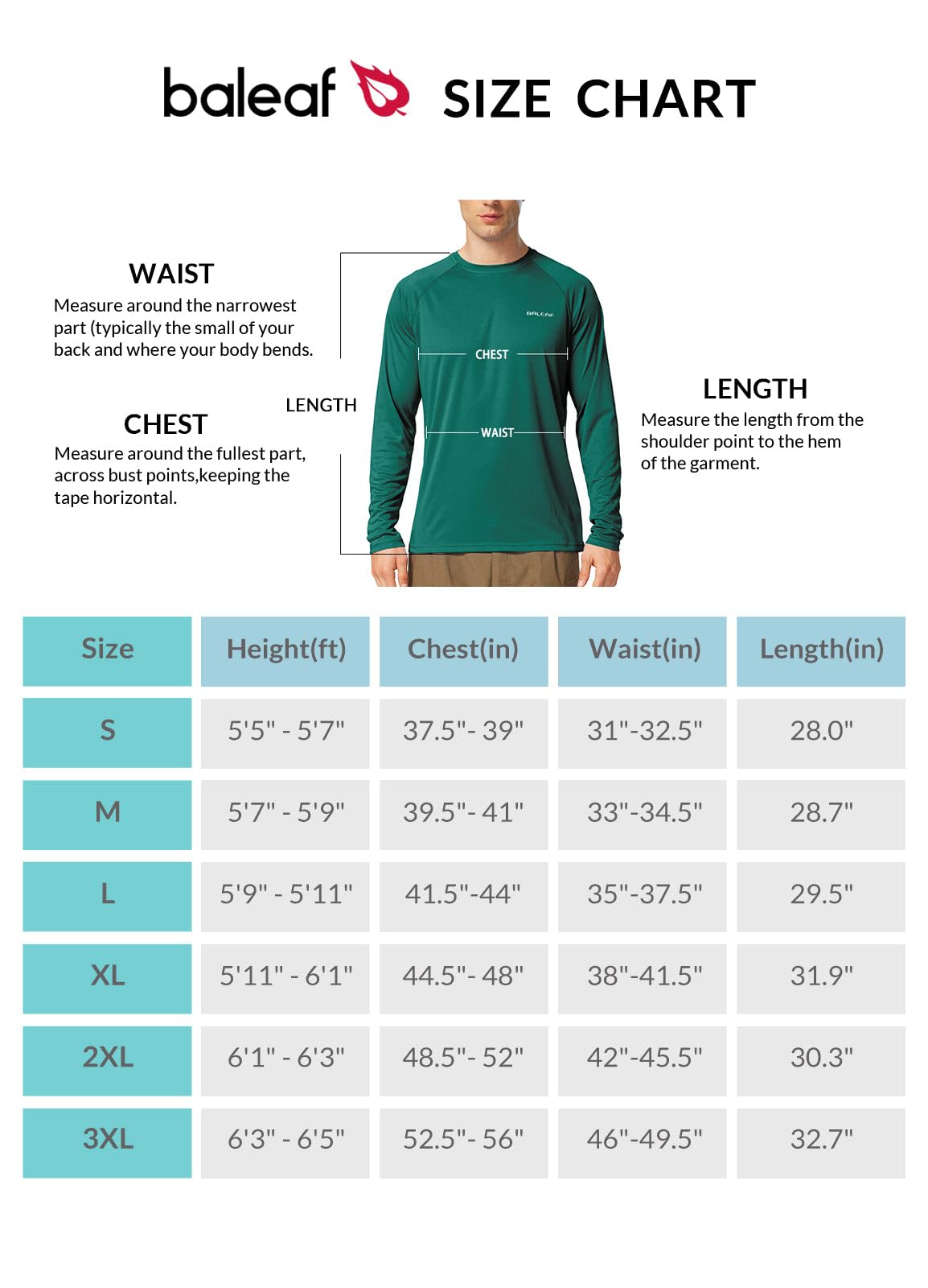 baleaf Men's UPF 50+ Sun Protection Shirts Long Sleeve 01-Emerald S