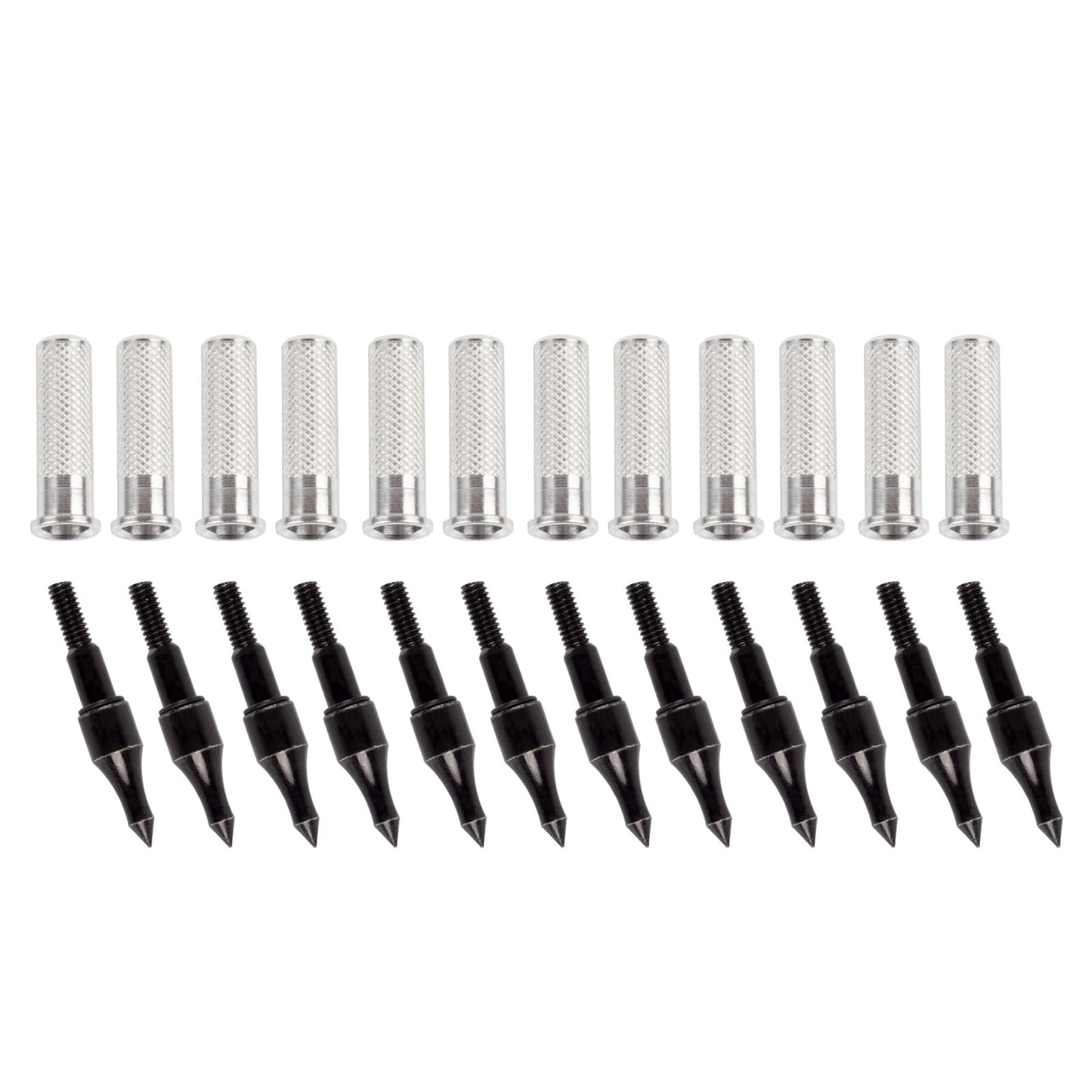 SPG Aluminum .244 Arrow Inserts for Carbon Arrows, 6.2mm Arrow Inserts for Srew-in 100 Grain Field Points Arrow Tips Archery Bow Hunting Accessories (12 Packs Insert & Point)