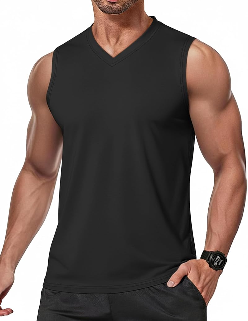 COOFANDY Men's Quick-Dry V-Neck Sleeveless Tank Top, Black, Large