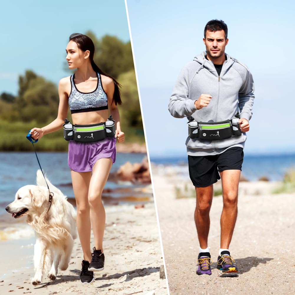 Hydration Running Belt with Water Bottles(2 x 300ML), Luckit Upgraded Nylon Webbing Running Waist Bag Reflective Bum Bag Adjustable Sports Waist Pouch for Marathon Running Hiking Camping Jogging