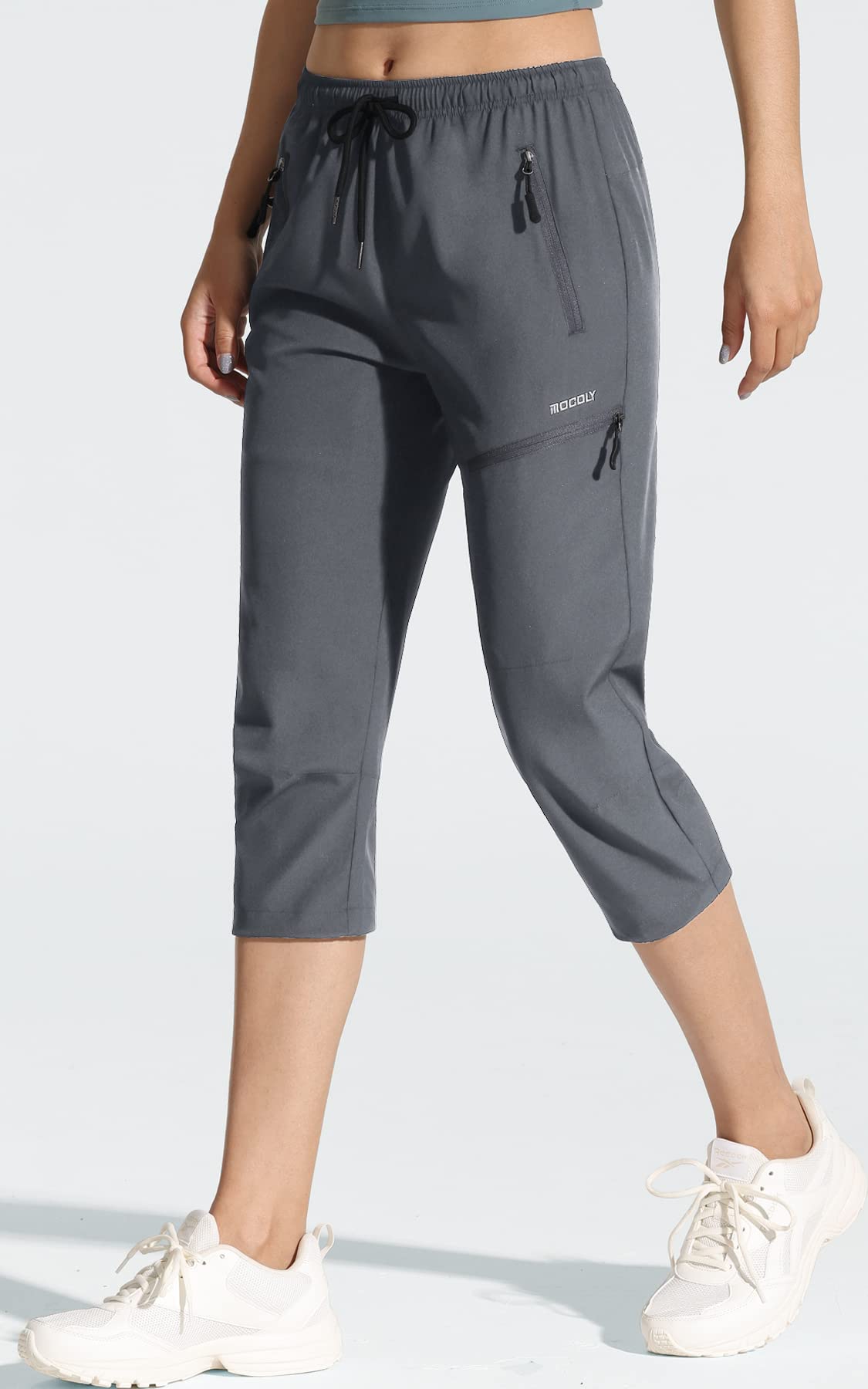 MOCOLY Women's Cargo Hiking Pants Elastic Waist Quick Dry Lightweight Water Resistant Active Long Pants UPF 50+
