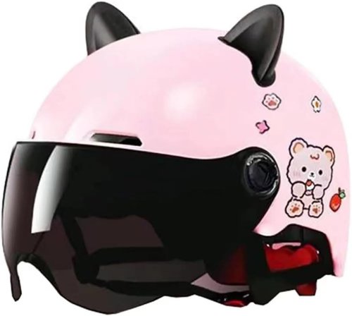 Kids Motorcycle Half Helmet with Cat Ears,Child Toddler Open Face Bike Vespa Helmet,Youth Boys Girls Moped Dirt-Bike Scooter Go-Kart Bicycle ATV Helmets for 2-14 Years Old, DOT Approved