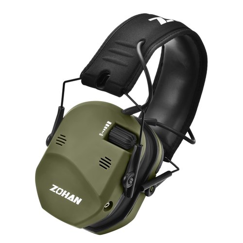 ZOHAN EM022 Shooting Ear Protection Electronic with 4 Omnidirectional Microphones, 5X Sound Amplification & NRR 23dB - Adjustable Noise Reduction Headphones for Hunting, Gun Range(Green)