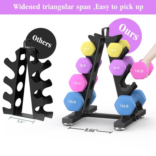 TomCare 4 Tier Dumbbell Rack Stand Only, Weight Rack for Dumbbell Set (5-15 LB) Home Gym Storage Rack for Weights Metal A-Frame Strength Training Dumbbell Racks with Handle (Dumbbells not Included)