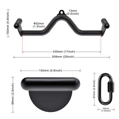 SELEWARE LAT Pulldown Bar for Cable Machine, Heavy-Duty LAT Pulldown Attachments T-bar V-bar Cable Attachment for Home Gym, Ergonomic Back Tricep Bar Strength Training Handle with Multiple Grip, 20"