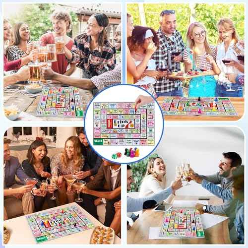 Drinking Board Games for Adults, Rubber Mat Drinking Board Game, Funny Party Interactive Drinking Games for Game Night, Birthday, Family Play or Any Occasion, Age 21+, 2-8 Players