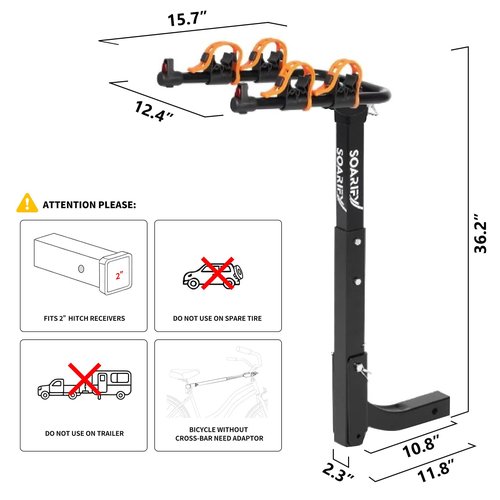 Soarify Bike Rack for Car, SUV, RV, Mount Hitch Bike Back 4, Up to 143 lbs Load Bicycle Rack Carrier Rubber Straps, Tilt Release with 2" Hitch for Cars (2 Bikes)