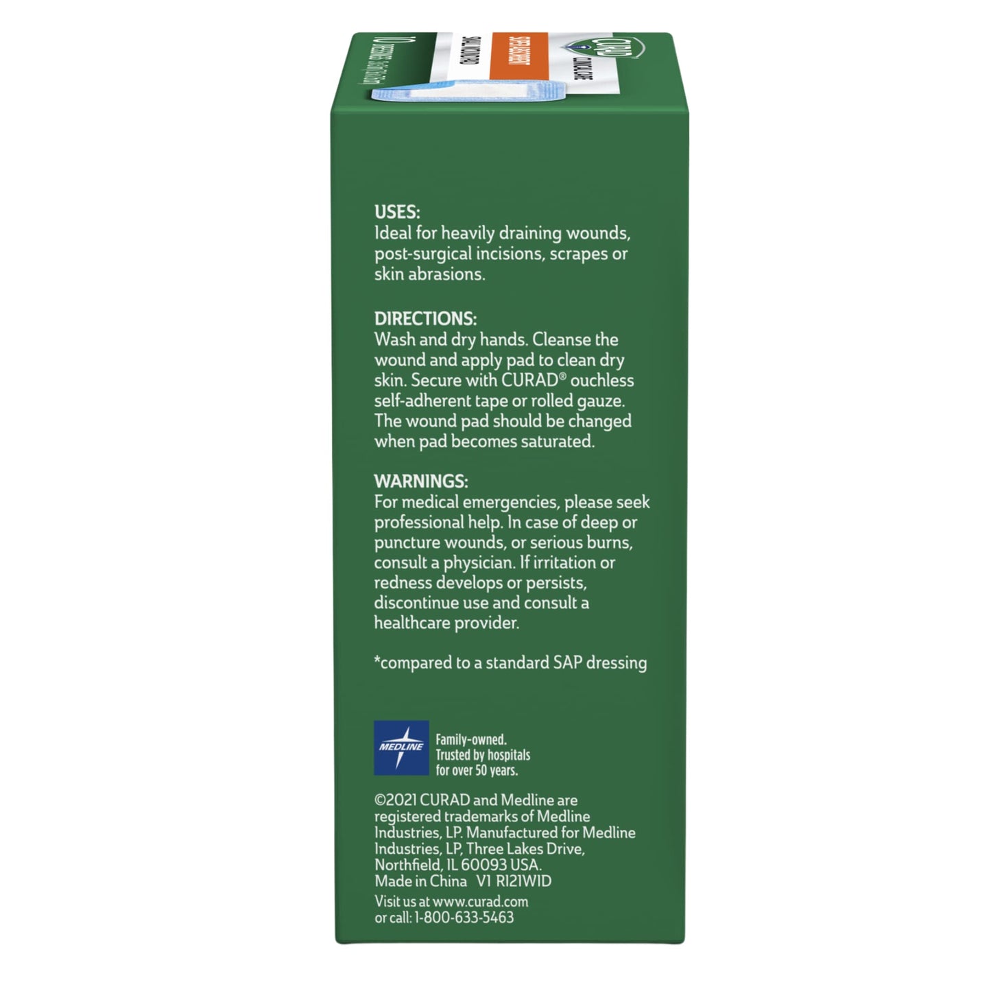 Curad Super Absorbent Wound Pad, Small, 3" x 3", 10 Count, 3 Pack