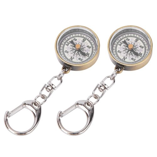 Keychain Compass, Pack of 2 Vintage Style Zinc Alloy Pocket Compass Navigation Tool for Outdoor Camping Hiking