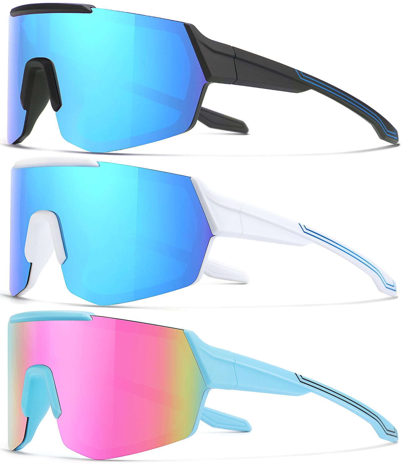 SEKKAF 3Pack Youth Baseball Sunglasses for Boys Girls Kids Sports Softball Cycling Sun Glasses UV Protection Goggles