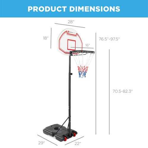 Best Choice Products Kids Height-Adjustable Basketball Hoop, Portable Backboard Set w/ 2 Wheels, Fillable Base, 70.5in to 82.3in Tall - Red/White