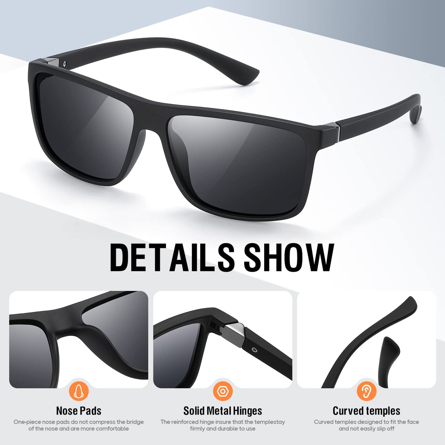KWHZXGYY Sunglasses Men Polarized Sunglasses for Mens and Womens,Black Retro Sun Glasses Driving Fishing UV Protection