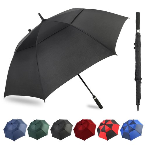 ZDSSM Automatic Open Extra Large Golf Umbrella Windproof Heavy Duty Large Umbrellas for Rain, Oversize Double Canopy Vented Stick Umbrellas for Golf and Outdoor Sports(Black 62 Inch)