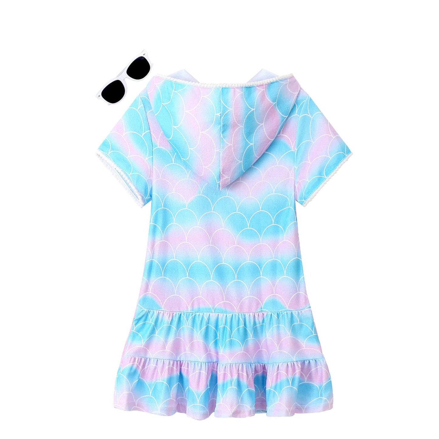 LUCKYGAL Mermaid Swim Cover-Up for Girls Terry Beach Swimsuit Coverup Bathing Suit Wraps, Size 10 11