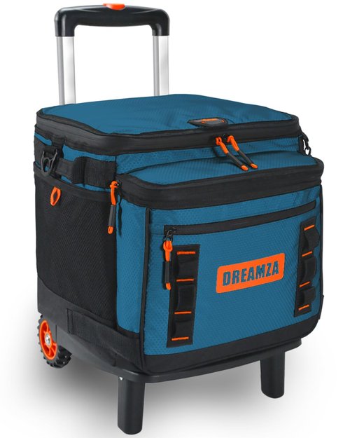 Dreamza Soft Cooler with Wheels, 60-Can Wheeled Cooler with Handle, Leak Proof Rolling Cooler Insulated Bag with All-Terrain Cart, Collapsible Rolling Ice Chest for Beach Picnic Camping Grocery