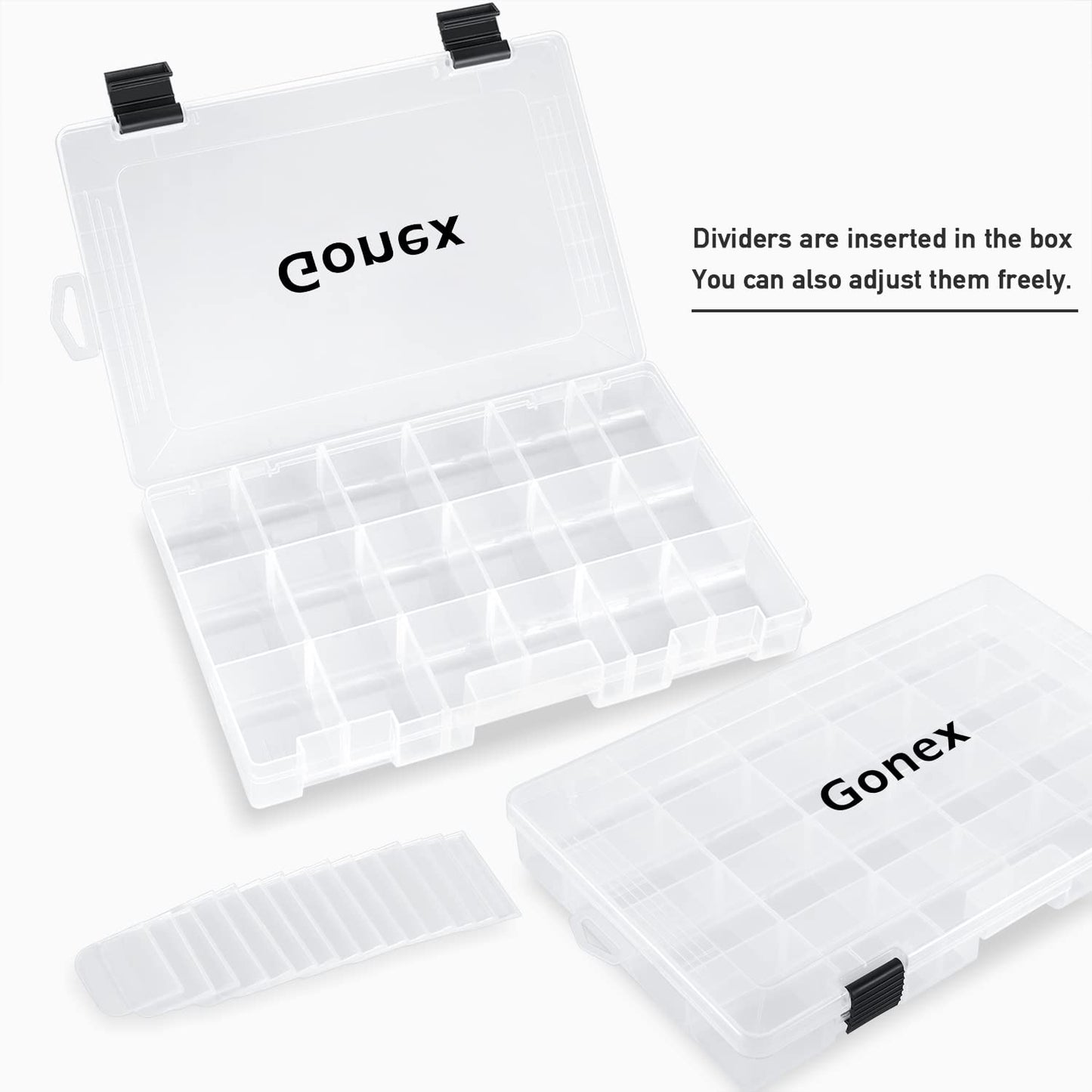 Gonex 3600 Tackle Trays 4 Packs, Transparent Fishing Tackle Boxes Organizer and Storage with Adjustable Dividers, Plastic 3600 Tackle Boxes for Lures, Hooks, & Other Accessories