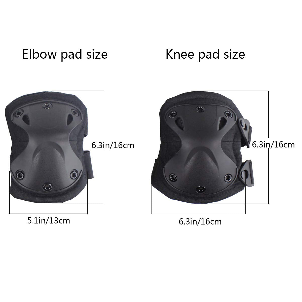 AOUTACC Combat Knee & Elbow Protective Pads Set for Outdoor CS Paintball Game Cycling Safety Skateboarding Gear Skates Knee Protection Guard Pads (Black)