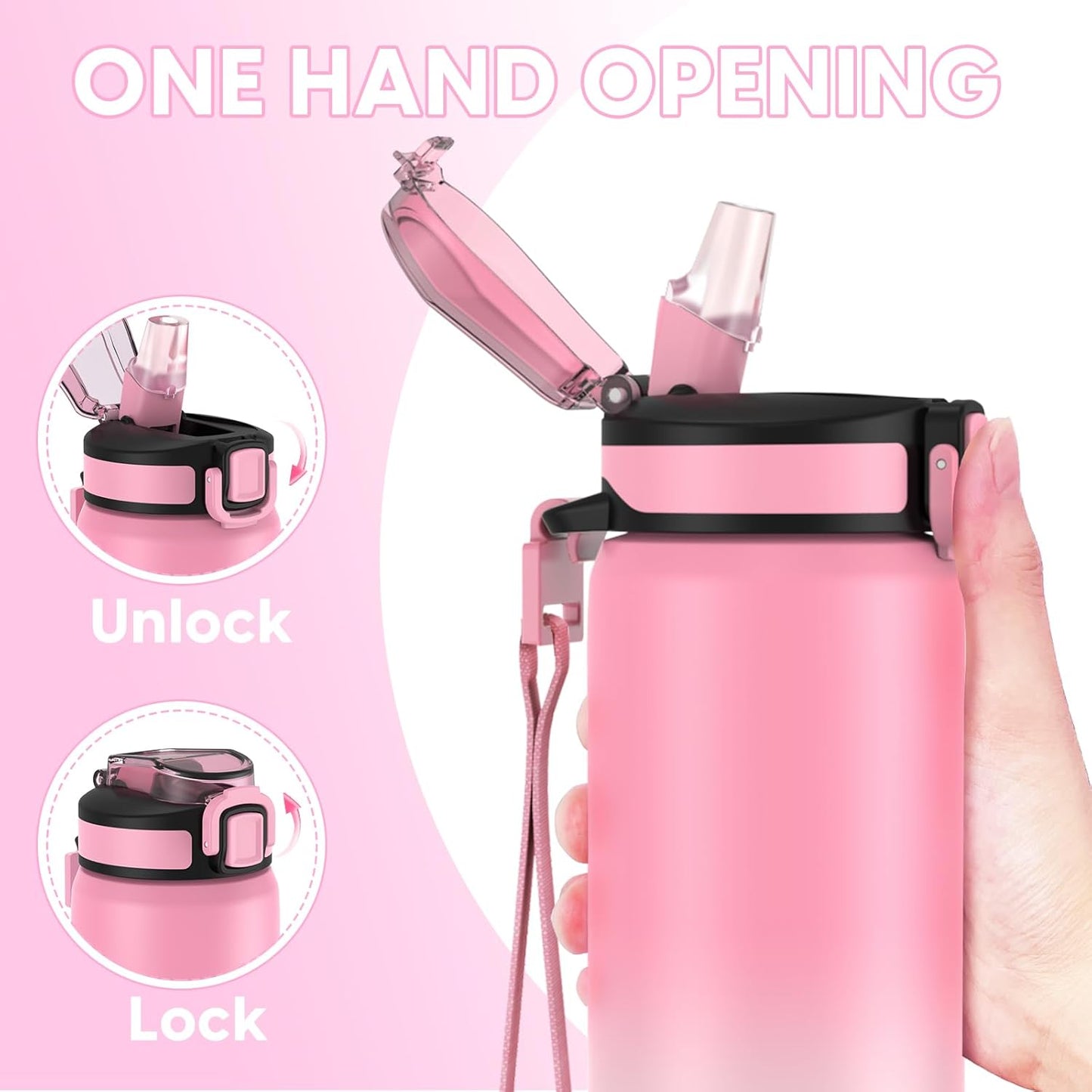 24oz Leakproof Vacuum Insulated Water Bottle, Ideal for Hot or Cold Drinks, Double wall Straw Drinking Bottle, BPA-Free, Prefect for Sport,School, Office, Fitness