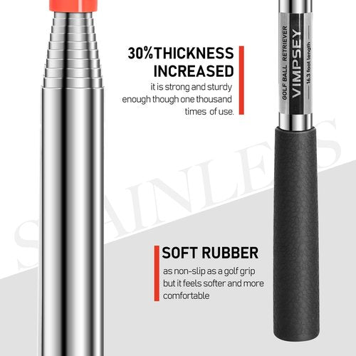 VIMPSEY 9Ft/12Ft/16.3Ft/20Ft Golf Ball Retriever for Water Telescopic, /High Durability Double Sided Golf Ball Picker Upper, Men's and Women's Golf Accessories Gifts. (9Ft)