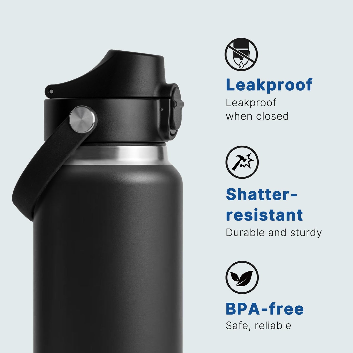 Diumepo Auto Spout Lid for Yeti Rambler 12/18/26/36/64 oz Water Bottle, Replacement Lids for YETI Rambler Bottle Chug Cap with Flexible Handle, BPA Free (Black)