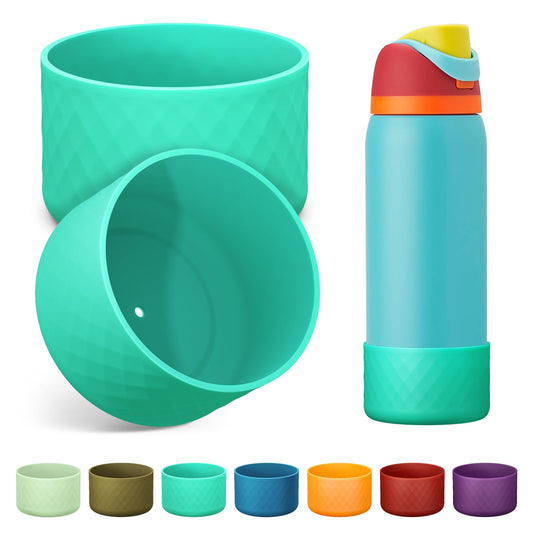 Alwenid 2PCS Silicone Water Bottle Boot for Owala 32 Oz, Anti-Slip Protective Sleeve Bottom Bumper Protector for FreeSip, Twist, and Flip Stainless Steel Water Bottles (Cyan)