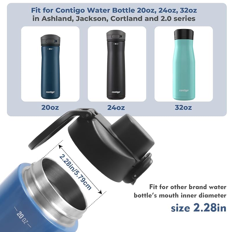 2 Pack Water Bottle Lids Replacement for Contigo 20oz 24oz 32oz – Leak-Proof, Dishwasher Safe