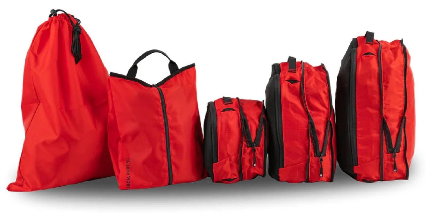 Lone Rider Compression Packing Cubes Set - 5 Piece Multi-Size Inner Pannier Laundry Travel Bag Organizer with Mesh Tops, Expandable Zippers and RipStop 210D Fabric