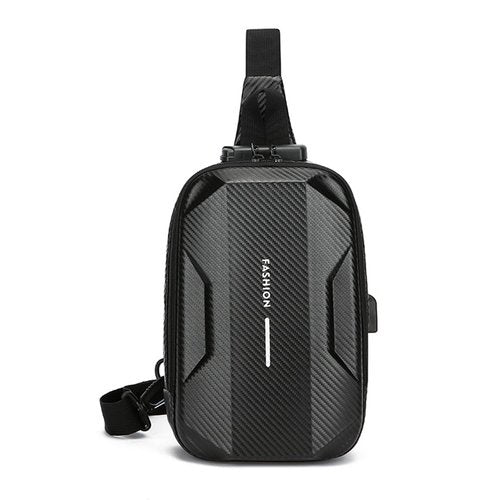 FANDARE Anti-Theft Sling Bag Men's Chest Pack Waterproof EVA Crossbody Bags with USB Shoulder bag Outdoor Travel Body bag One-strap backpack Personal Flex Bag for Hiking Cycling Daypack Black