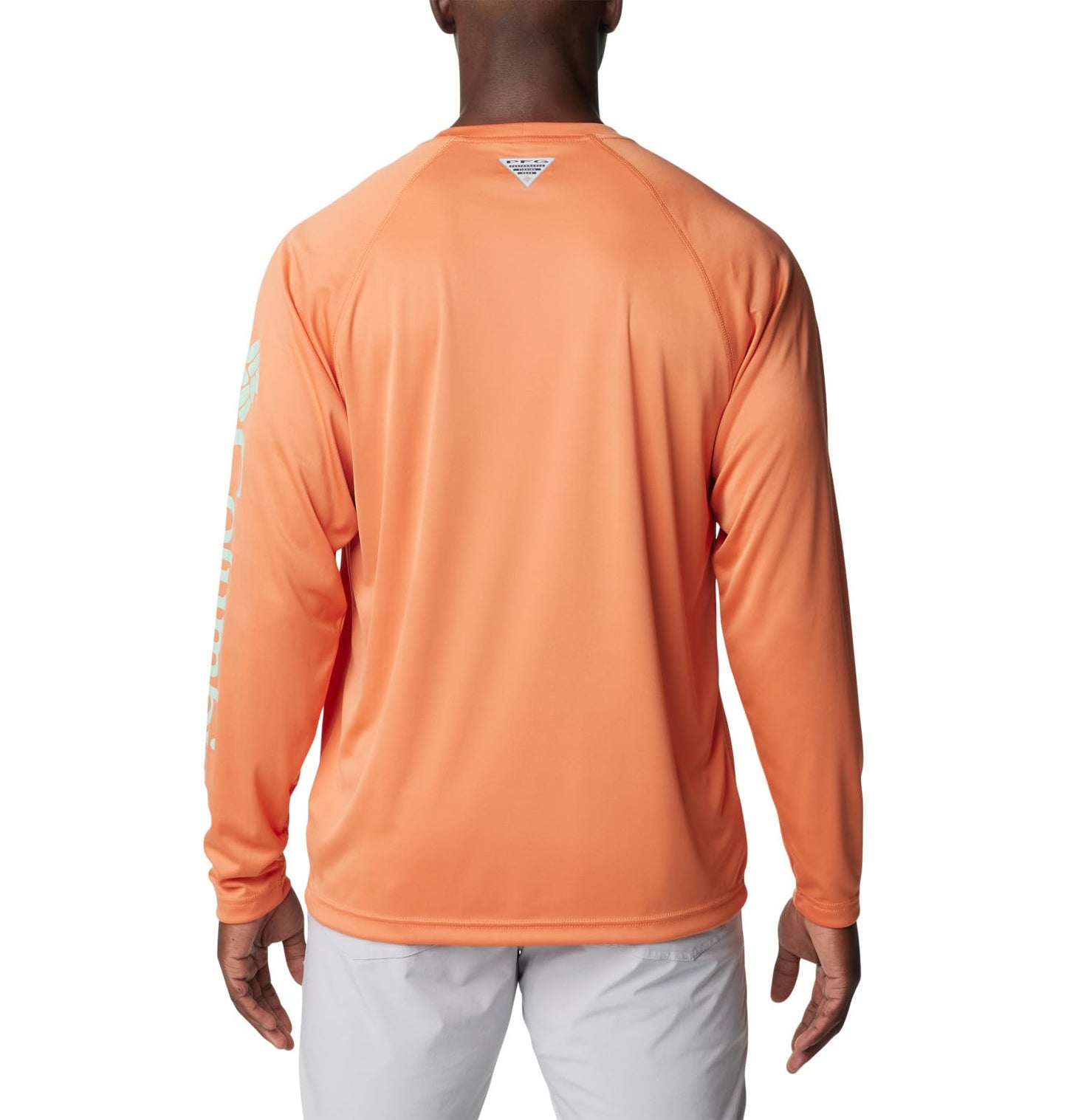 Columbia Men's Terminal Tackle Long Sleeve Fishing Shirt, Dusty Orange/New Mint Logo, 4X Tall