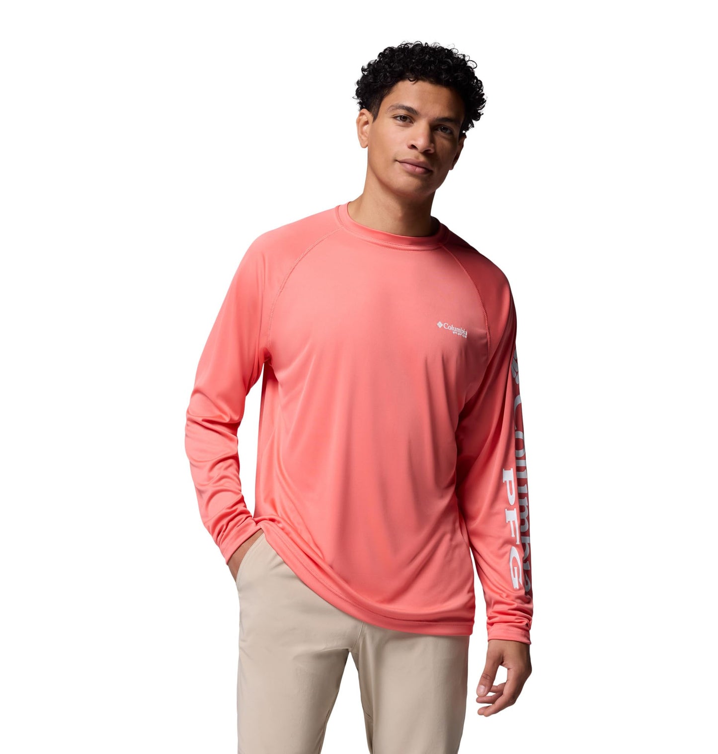 Columbia Men's PFG Terminal Tackle Long Sleeve Fishing Shirt, Melonade/White Logo, 3X
