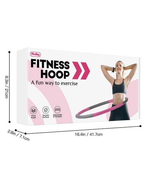 Phobby Weighted Exercise Hoop for Adults, 2.2lb Detachable Fitness Hoop, Adjustable Hoops with Jump Rope, Tape Measure and Carry Bag, Home Gym Workout (Pink Grey)