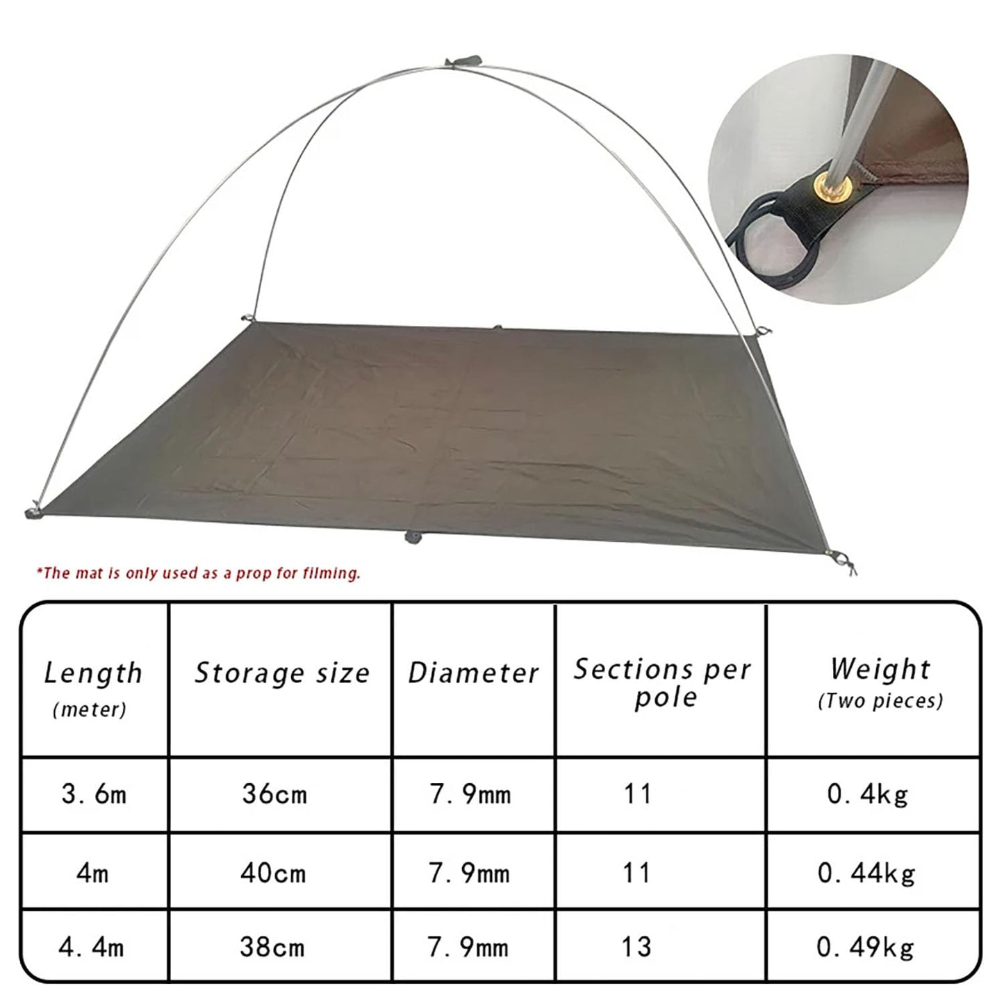 HipierFx Tent Pole Replacement 11.8 ft 13 ft 14.5 ft Aluminum Tent Rod 0.3 in Outdoor Camping Collapsible Tent Frame Repair Accessory (2 Pole, 11.8ft)