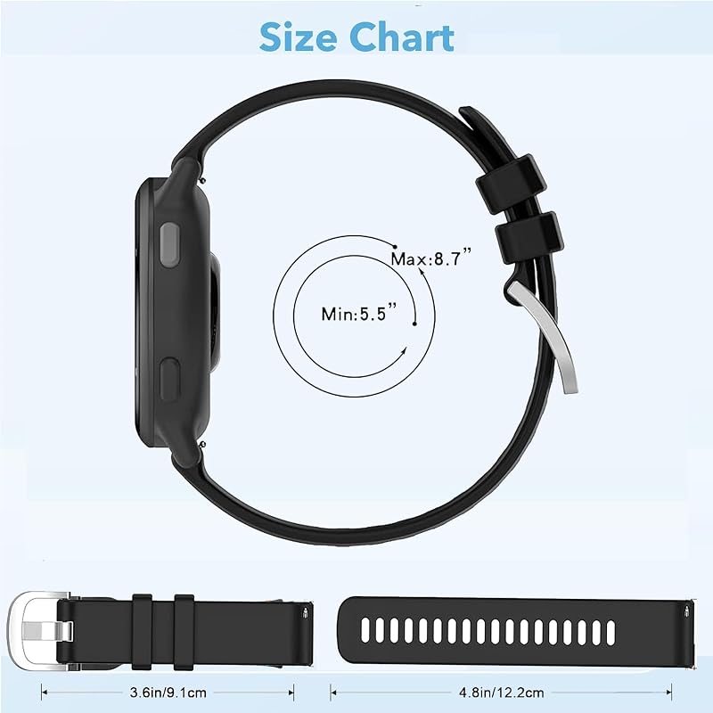 Garmin Vivoactive 6/5/3 & Forerunner 165/55 20mm Quick-Release Waterproof Watch Bands — Black, 2-Pack
