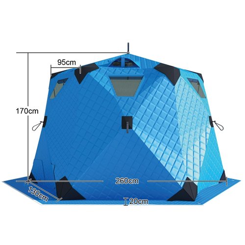 XQZMZSCP Ice Fishing Shelter with Stove Jack and Floor, Portable Ice Fishing Tent 420D Insulated Layer Ice Shanty Hexagon Ice Huts (Dark Green 260X260X170cm)