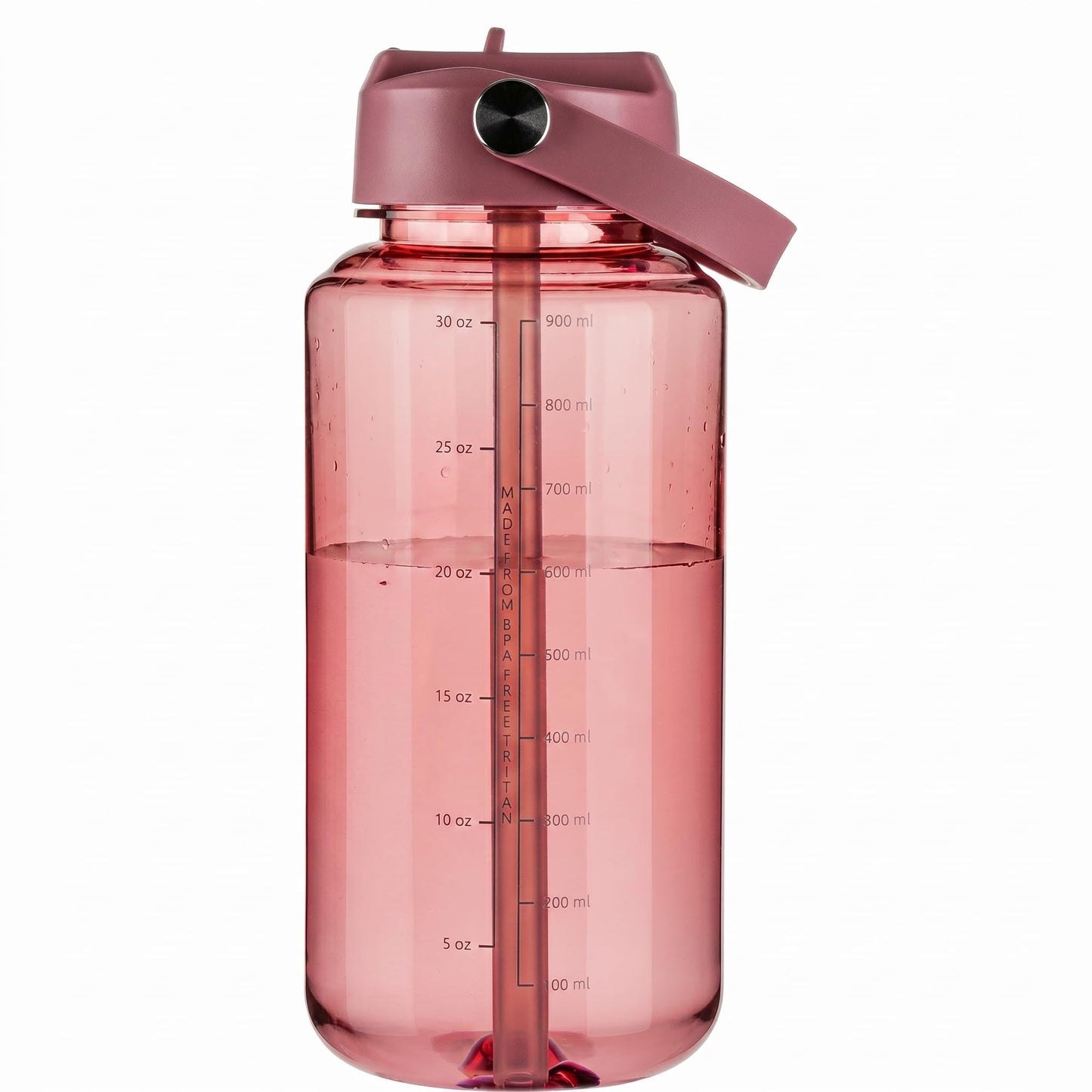 OLDLEY 32oz Water Bottle with Straw, Leakproof Tritan Clear Bottle with Marked Bottle and Carry Handle, BPA-Free Wide Mouth Reusable Sports Water Bottle for Gym,Hiking, Camping,Travel,Workout,Red