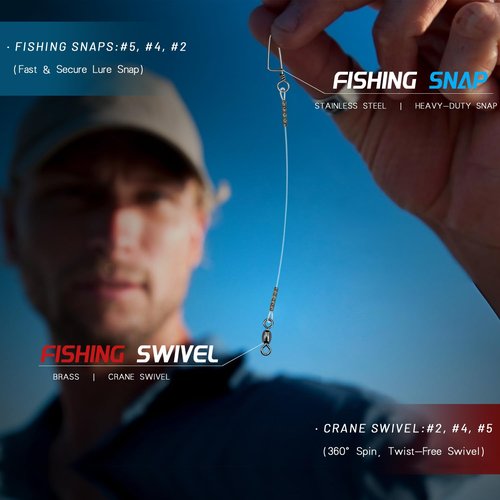 Vipfish Fishing Fluorocarbon Leader with Crane Swivel and Snaps - Heavy Duty 11lb Fluorocarbon Leader Connects Lures, Bait or Hooks for Saltwater & Freshwater Fishing