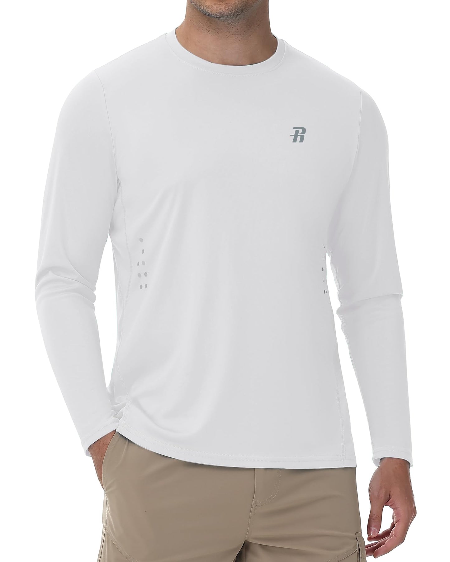 Runhit Men's UPF 50+ Sun Protection Shirts Long Sleeve UV Swim Shirt Fishing Hiking Running Rash Guard Quick Dry Lightweight White L